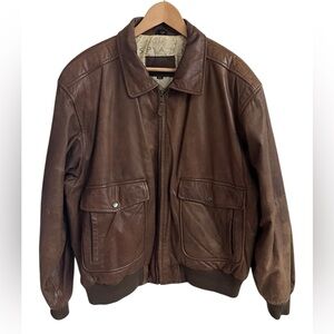 VTG Aberdeen Genuine Brown Leather Flight Bomber Jacket Sz 46 /XXL Made in Korea